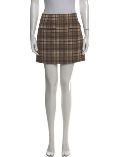 Pre-owned Reformation Plaid Print Mini Skirt In Brown