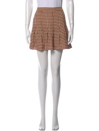 Pre-owned Reformation Plaid Print Mini Skirt In Brown
