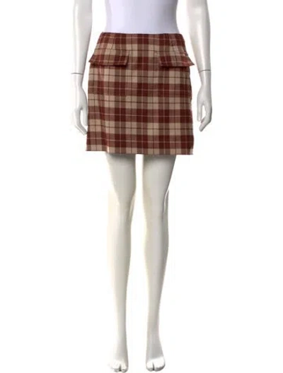 Pre-owned Reformation Plaid Print Mini Skirt In Brown