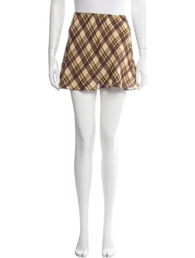 Pre-owned Reformation Plaid Print Mini Skirt W/ Tags In Neutral