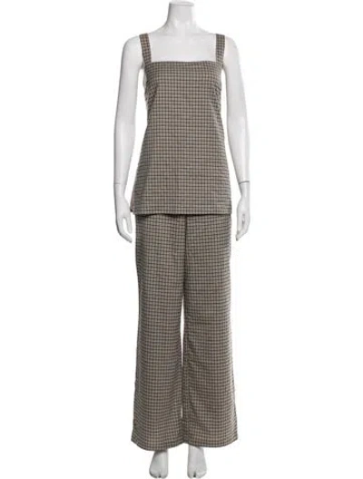 Pre-owned Reformation Plaid Print Pant Set W/ Tags In Neutrals