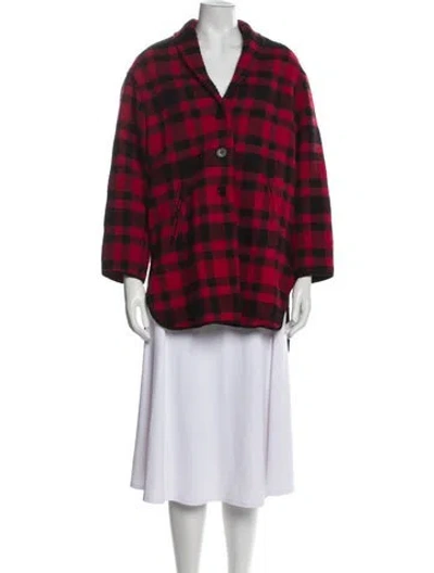 Pre-owned Reformation Plaid Print Peacoat In Red