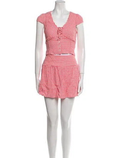 Pre-owned Reformation Plaid Print Ruffle Embellishment Skirt Set In Red
