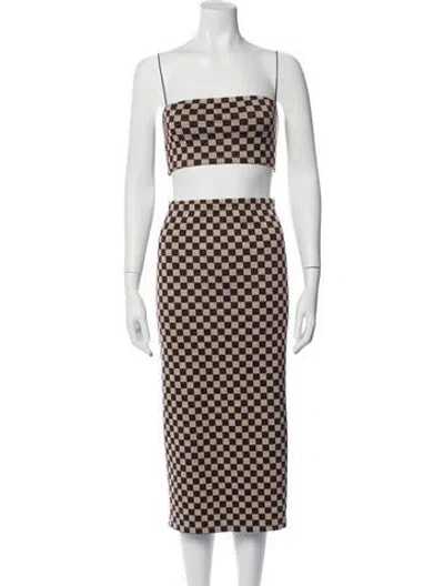 Pre-owned Reformation Plaid Print Skirt Set In Brown
