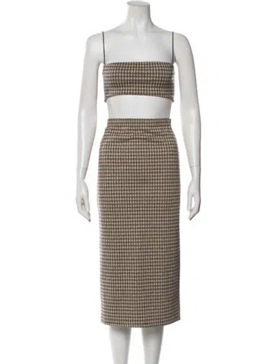 Pre-owned Reformation Plaid Print Skirt Set In Neutral
