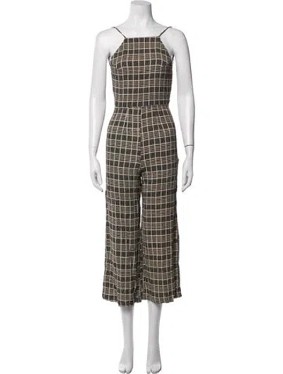 Pre-owned Reformation Plaid Print Square Neckline Jumpsuit In Neutrals