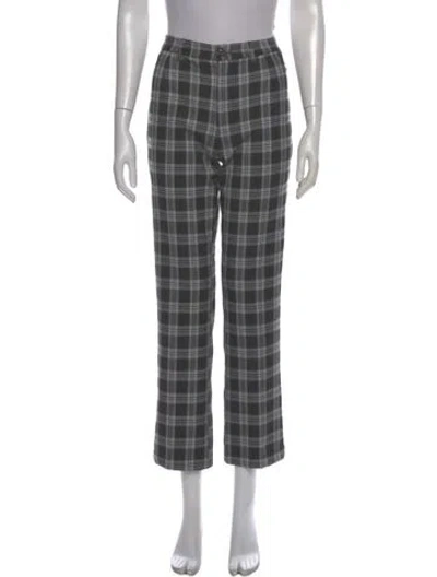 Pre-owned Reformation Plaid Print Straight Leg Pants In Black