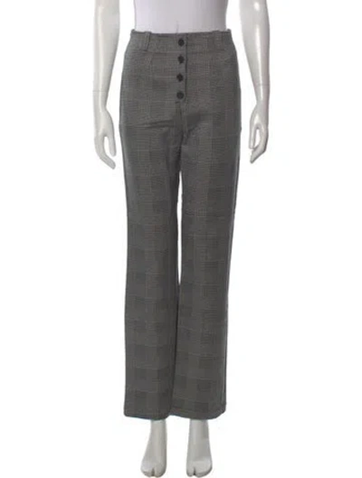 Pre-owned Reformation Plaid Print Straight Leg Pants In Black