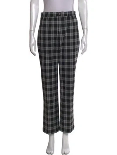 Pre-owned Reformation Plaid Print Straight Leg Pants In Black
