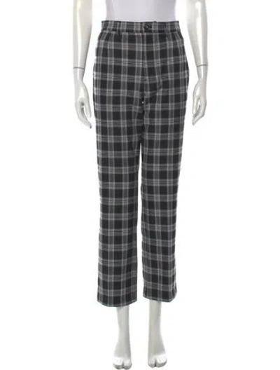 Pre-owned Reformation Plaid Print Straight Leg Pants In Black
