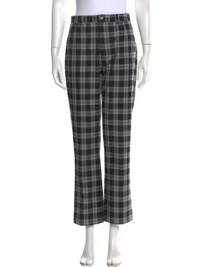 Pre-owned Reformation Plaid Print Straight Leg Pants In Black