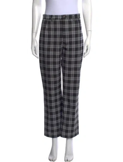 Pre-owned Reformation Plaid Print Straight Leg Pants In Black