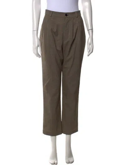 Pre-owned Reformation Plaid Print Straight Leg Pants In Brown