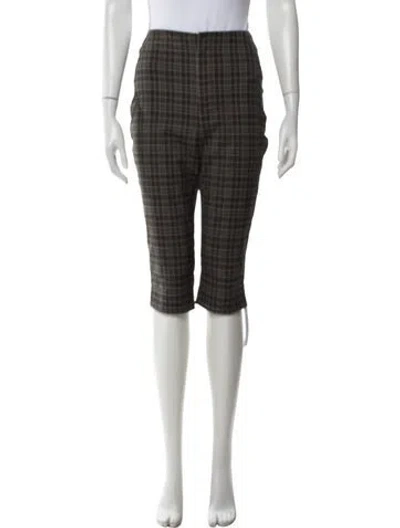Pre-owned Reformation Plaid Print Straight Leg Pants In Brown