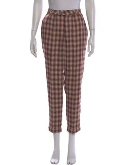 Pre-owned Reformation Plaid Print Straight Leg Pants In Red