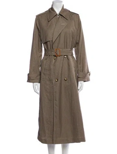 Pre-owned Reformation Plaid Print Trench Coat In Brown