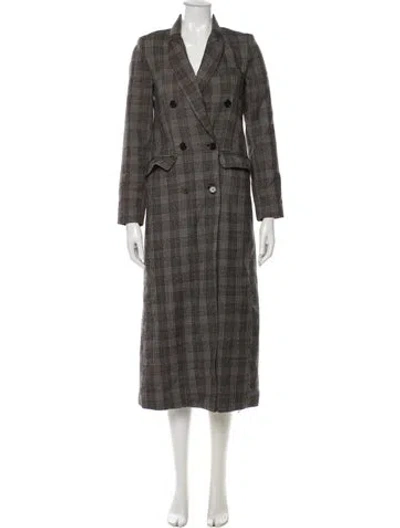 Pre-owned Reformation Plaid Print Trench Coat In Gray