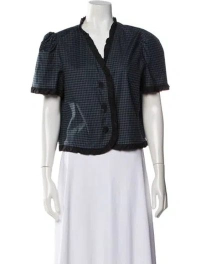 Pre-owned Reformation Plaid Print V-neck Blouse In Blue