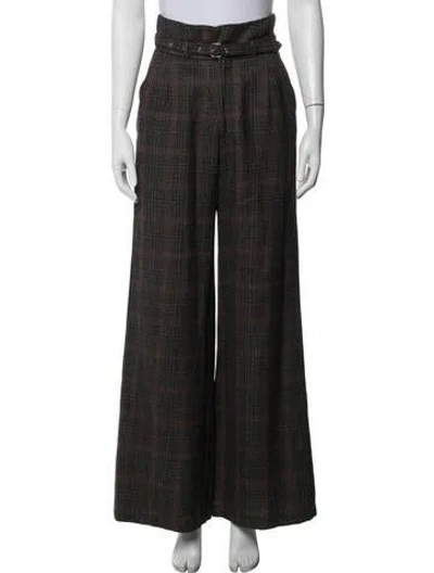Pre-owned Reformation Plaid Print Wide Leg Pants In Black