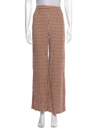 Pre-owned Reformation Plaid Print Wide Leg Pants In Neutral