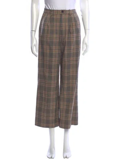 Pre-owned Reformation Plaid Print Wide Leg Pants In Neutral