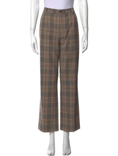 Pre-owned Reformation Plaid Print Wide Leg Pants In Neutral
