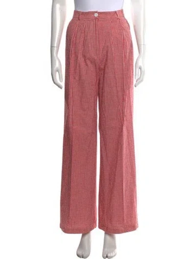 Pre-owned Reformation Plaid Print Wide Leg Pants In Pink