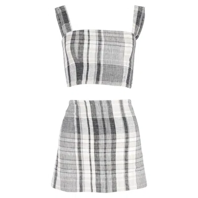 Reformation Plaid Top And Mini Skirt Set In Grey Linen