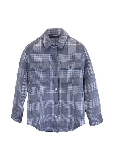 Pre-owned Reformation Plaid-print Button-down Jacket In Blue