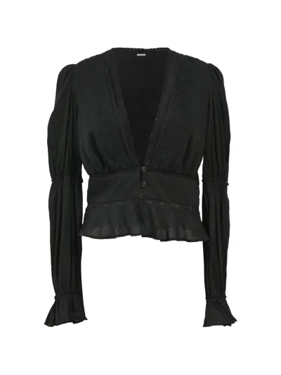 Pre-owned Reformation Plunge-neckline Blouse In Black