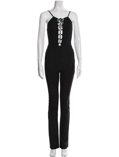Pre-owned Reformation Plunge Neckline Jumpsuit In Black