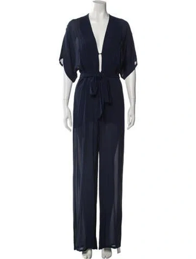 Pre-owned Reformation Plunge Neckline Jumpsuit In Blue