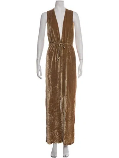 Pre-owned Reformation Plunge Neckline Jumpsuit In Brown