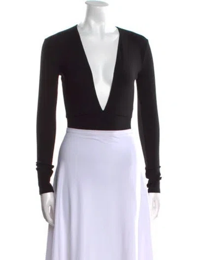 Pre-owned Reformation Plunge Neckline Long Sleeve Bodysuit In Black