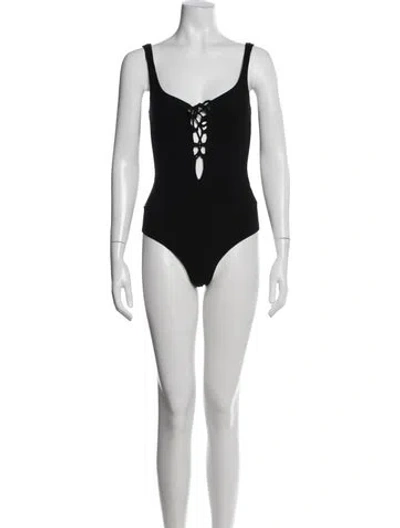 Pre-owned Reformation Plunge Neckline Sleeveless Bodysuit In Black