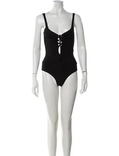 Pre-owned Reformation Plunge Neckline Sleeveless Bodysuit In Black