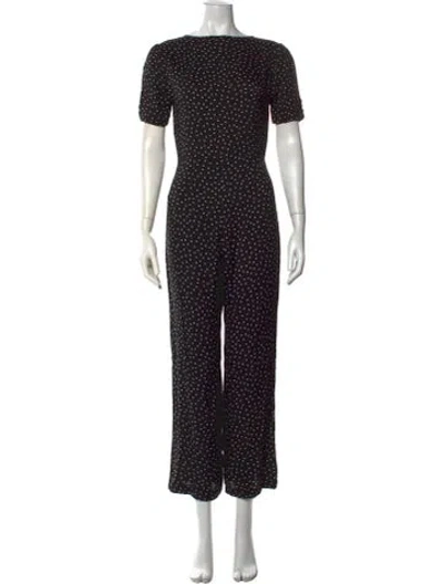 Pre-owned Reformation Polka Dot Print Crew Neck Jumpsuit In Black