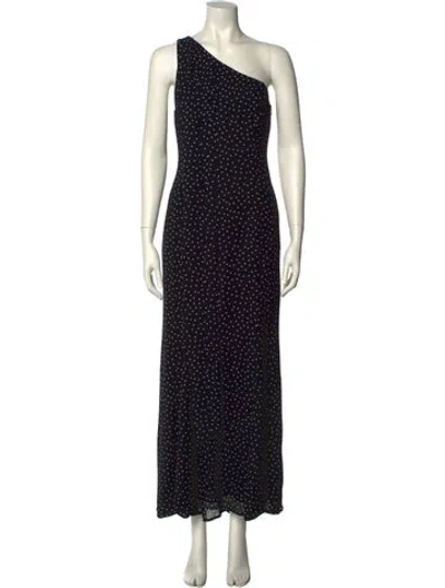 Pre-owned Reformation Polka Dot Print Long Dress In Black