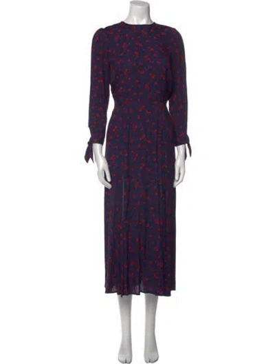 Pre-owned Reformation Polka Dot Print Long Dress In Blue