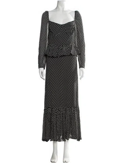 Pre-owned Reformation Polka Dot Print Long Dress W/ Tags In Black