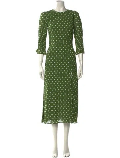 Pre-owned Reformation Polka Dot Print Long Dress W/ Tags In Green