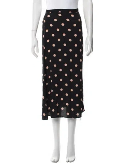 Pre-owned Reformation Polka Dot Print Long Skirt In Black