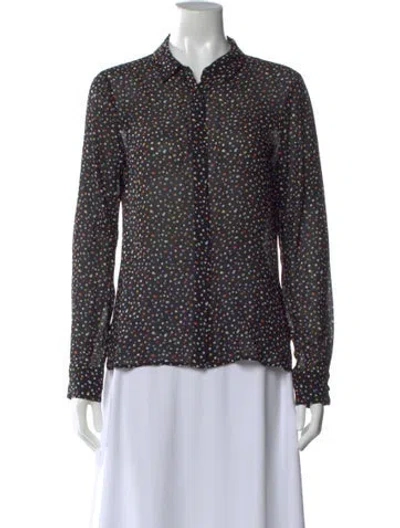Pre-owned Reformation Polka Dot Print Long Sleeve Blouse In Black