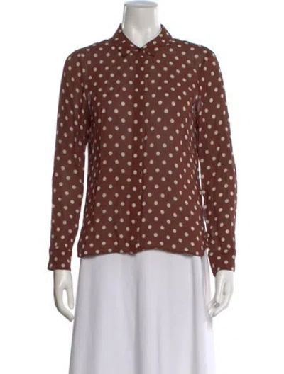 Pre-owned Reformation Polka Dot Print Long Sleeve Blouse In Brown