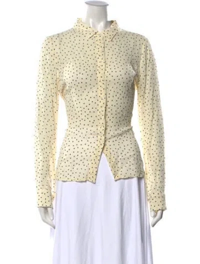 Pre-owned Reformation Polka Dot Print Long Sleeve Blouse In Neutrals