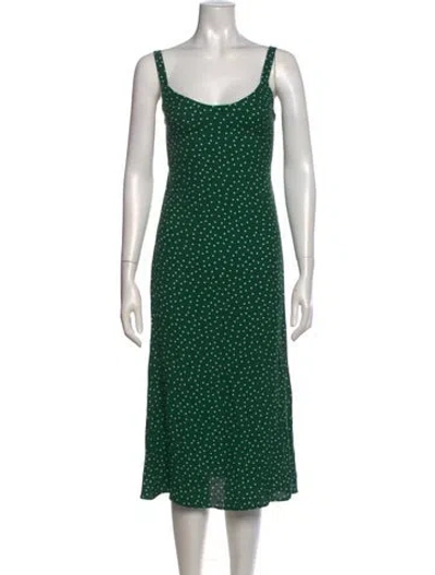 Pre-owned Reformation Polka Dot Print Midi Length Dress In Green