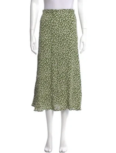 Pre-owned Reformation Polka Dot Print Midi Length Skirt In Green