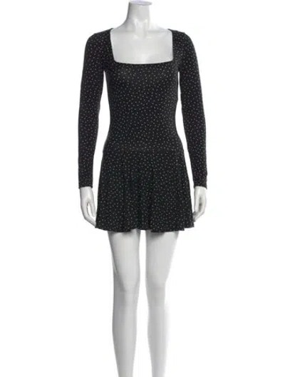 Pre-owned Reformation Polka Dot Print Mini Dress In Black