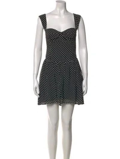 Pre-owned Reformation Polka Dot Print Mini Dress In Black