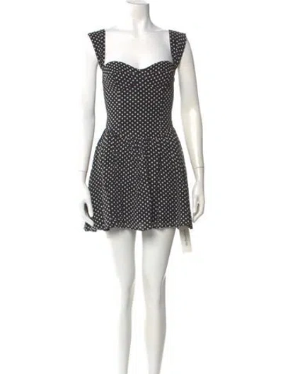 Pre-owned Reformation Polka Dot Print Mini Dress In Black